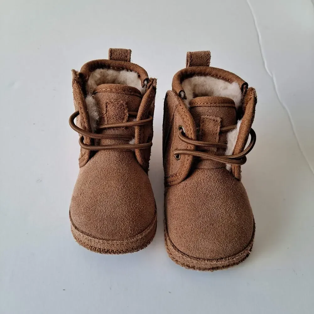 NWB UGG Baby Neumel Suede Wool Lined Ankle Boots Chestnut Kids Infant Size 0/1